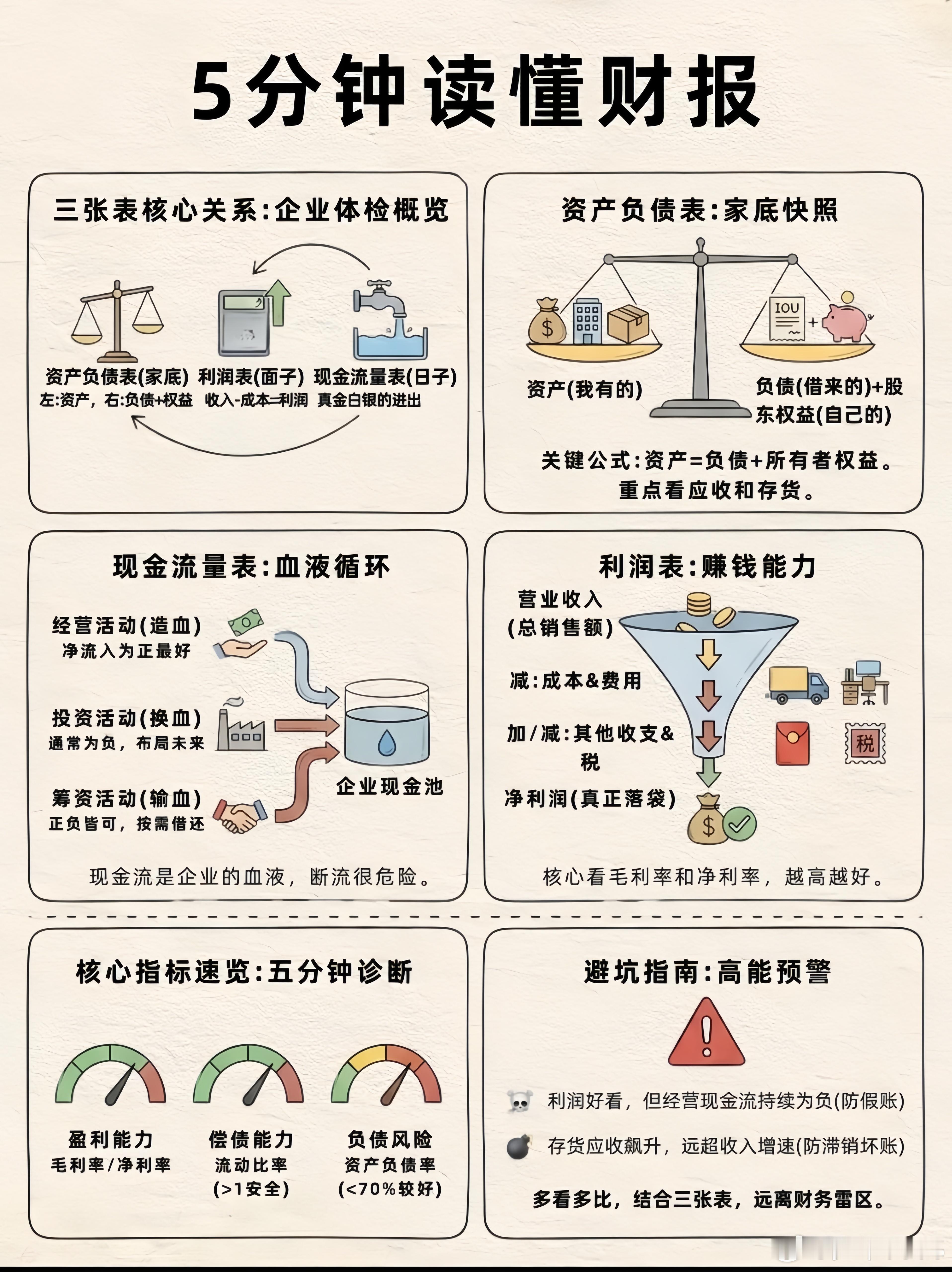很多普通人看股票财报就头大，其实三张表拆开讲，大白话一听就懂。第一份资产负债表，
