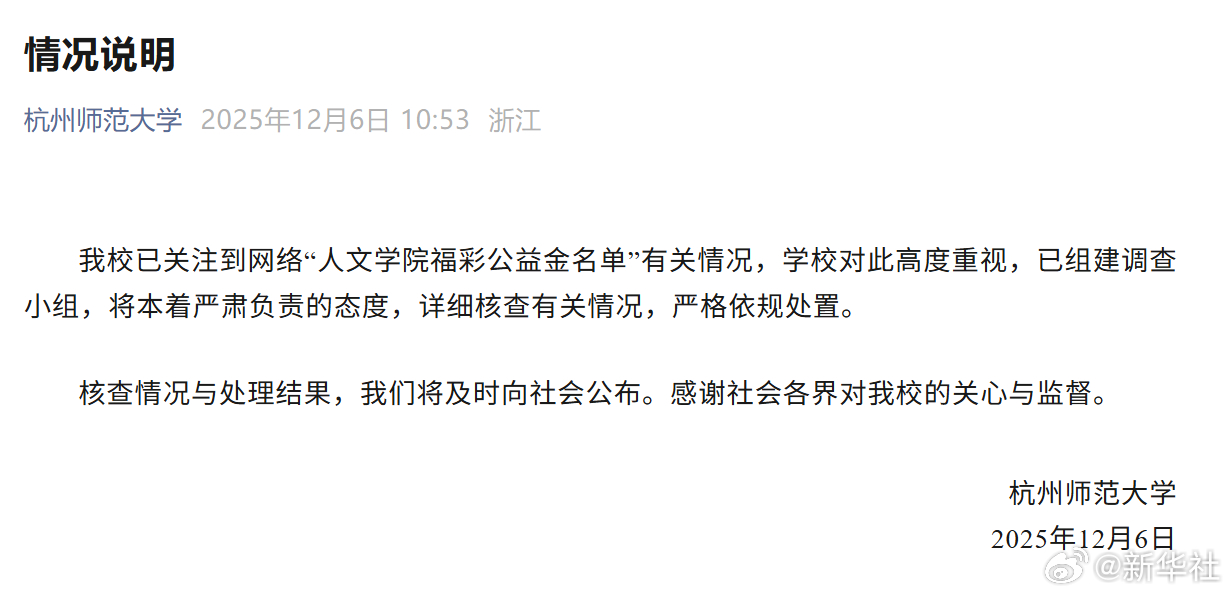 【#杭师大回应公益项目照搬人名大全#】#杭师大就公益项目照搬人名大全成立调查组#