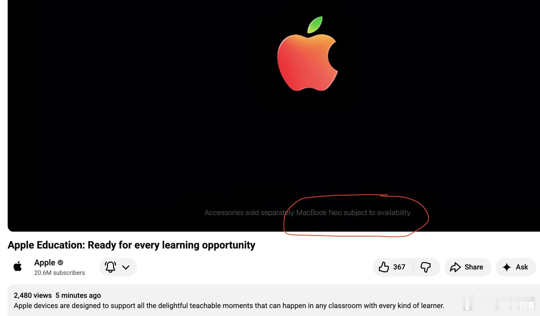 MacBook Neo缺货的事情应该是被实锤了苹果刚刚在 YouTube 上发布