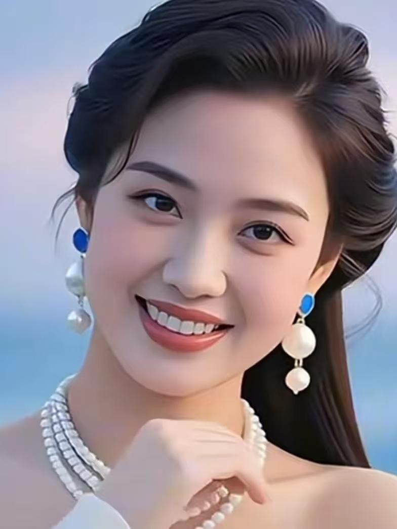 温润珍珠耳坠随身姿轻轻摇曳，女子眉眼盈满笑意，温润气息宛若徐徐海风拂面。优雅模样