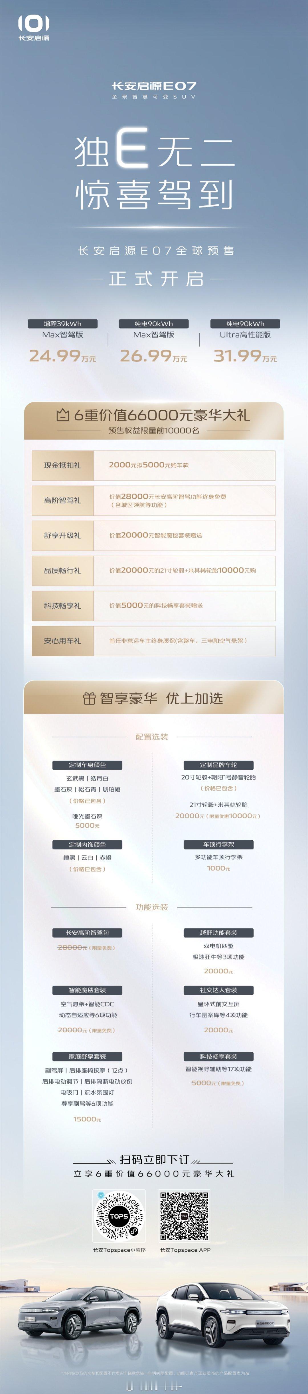 #长安启源E07全球预售正式开启# 长安启源E07售价24.99万起，感觉还挺香