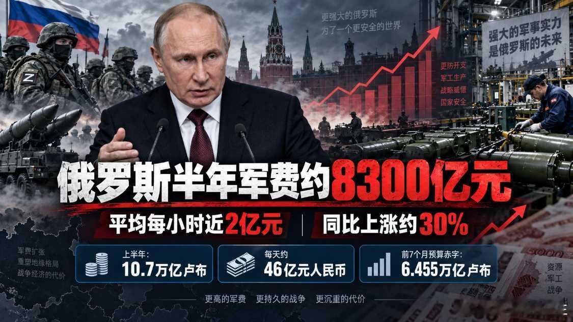 俄乌战争 普京的俄罗斯现在花在战争上的钱，如果分摊到时间上就直观很多：平均每小时