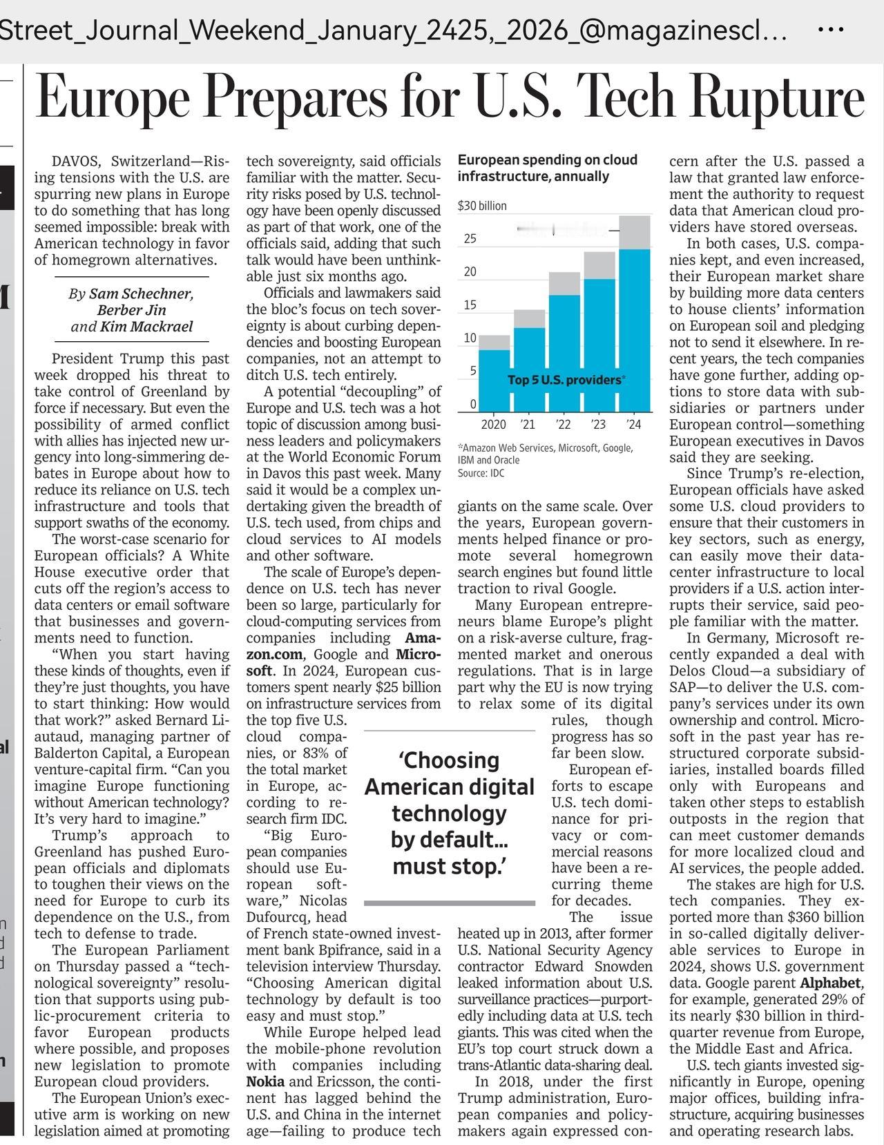 欧洲跟美国脱钩？欧洲似乎已经动了念头，准备跟 美国技术决裂。瑞士达沃斯分裂大会的