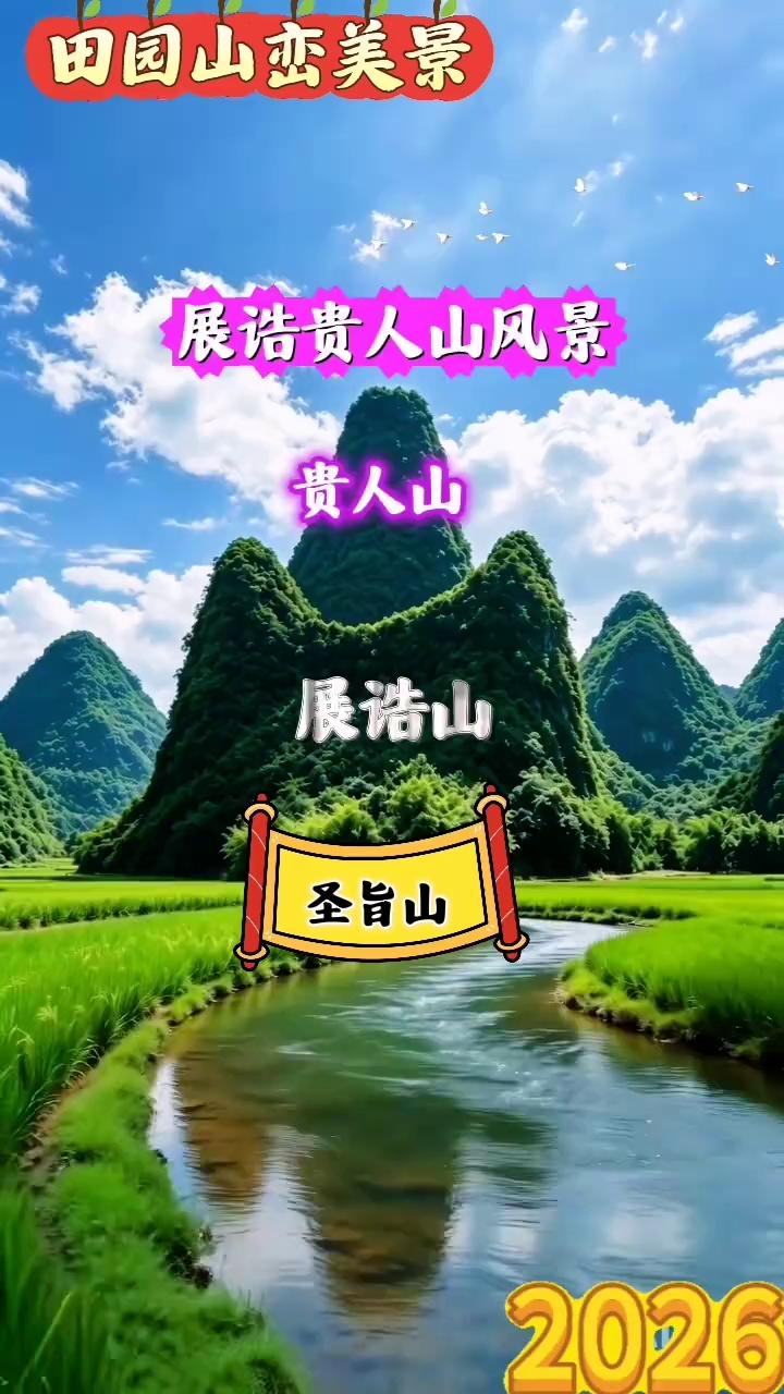 田园山峦美景，展诰贵人山风景。
贵人山，展诰山，圣旨山，太师。