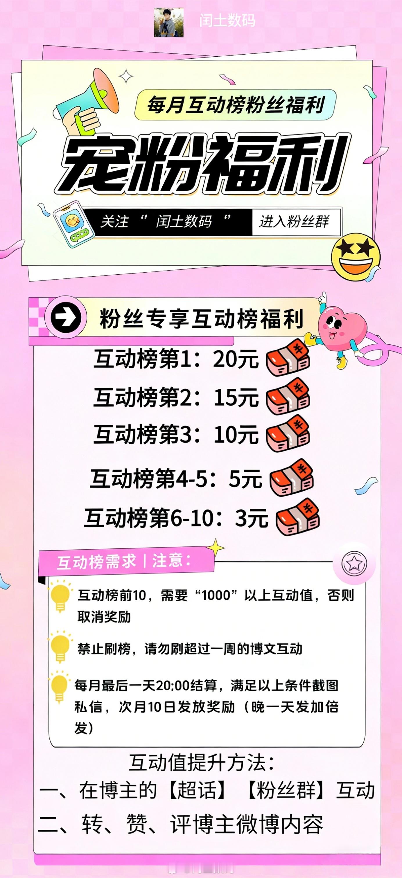 『闰土数码』专属宠粉福利上线啦！1️⃣图一粉丝“每月”专属互动榜福利～2️⃣图二