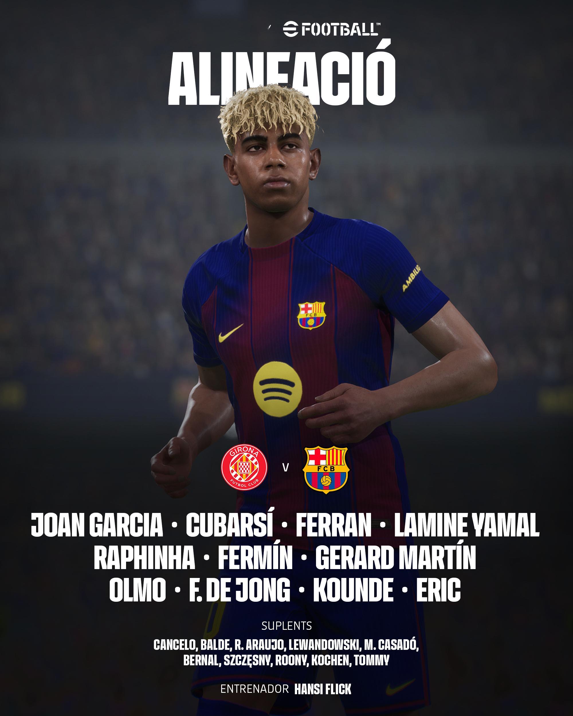 吉罗纳vs巴萨 首发十一人🔥13. 乔安·加西亚 5. 库巴西 7.费兰10.