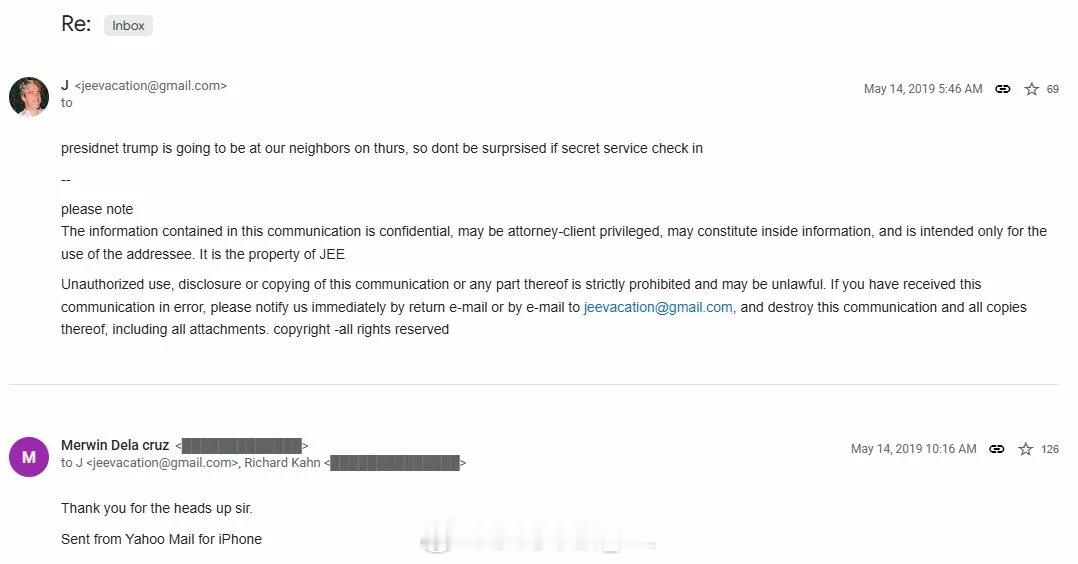 2019年5月，爱泼斯坦向其员工透露了特朗普的行踪，提前告诉他特朗普将在周四去拜