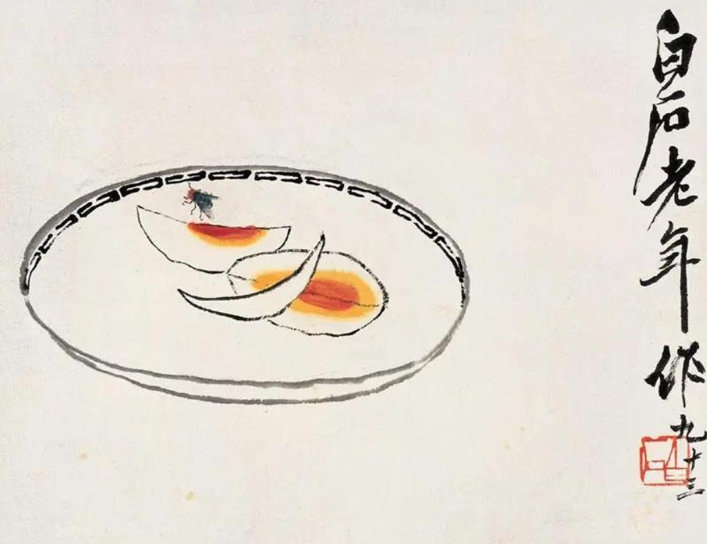 1953年，一个年轻人花2块钱向齐白石求画，齐白石只画了2片咸鸭蛋，年轻人陪笑道