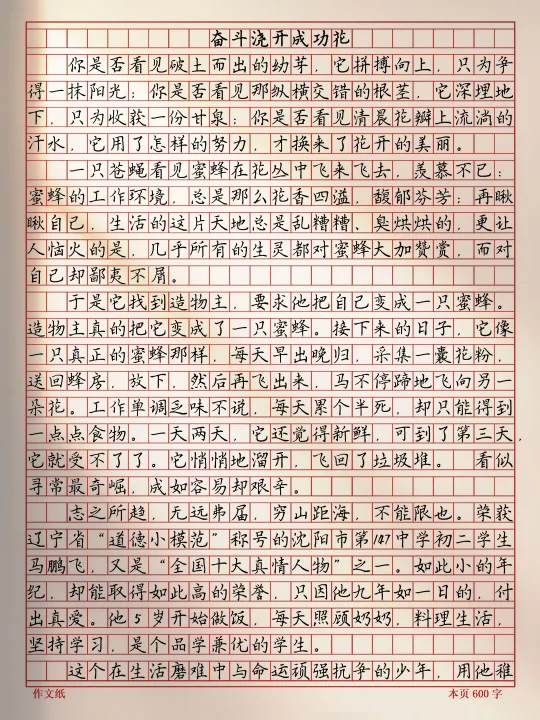 作文《奋斗浇开成功花》
