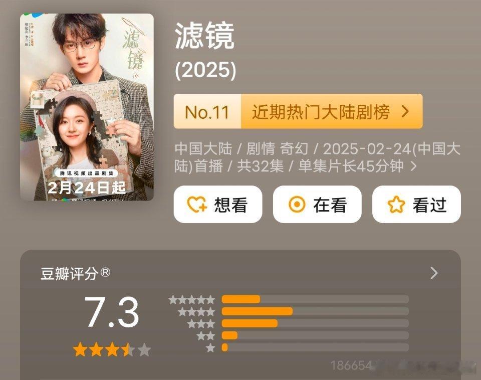 檀健次《滤镜》今年唯一一部db评分超18万人打分的现偶剧[哆啦A梦吃惊]，且打出
