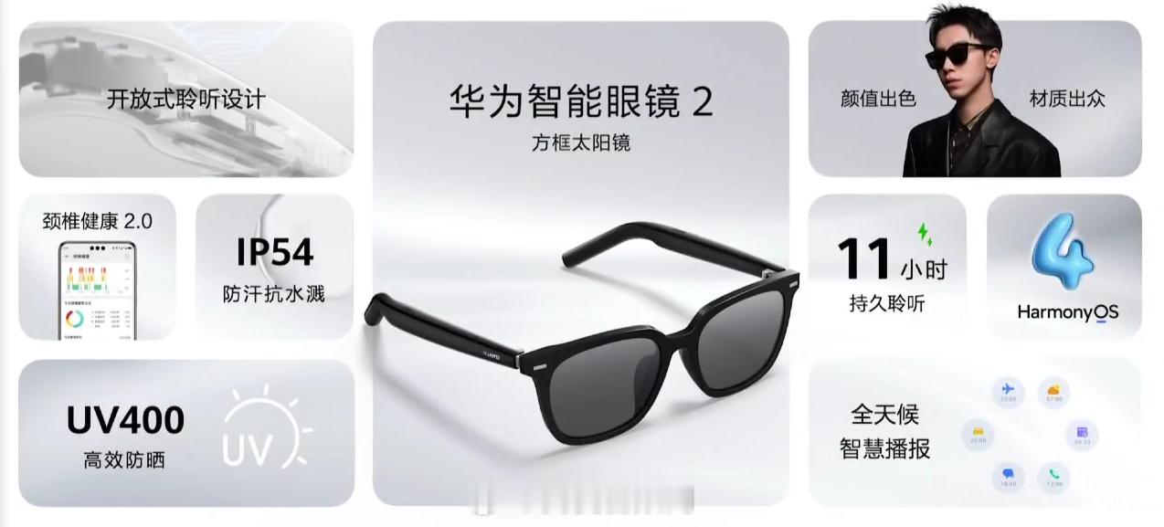 #华为发布会#华为智能眼镜2方框太阳镜发布，开放式聆听设计，搭载HarmonyO