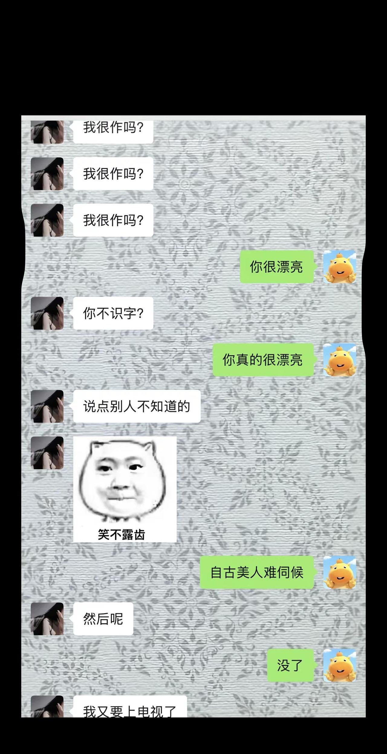自古美人难伺候，作就作吧 起码是爱我的 作得我不烧心聊天记录 内容过于真实的对话