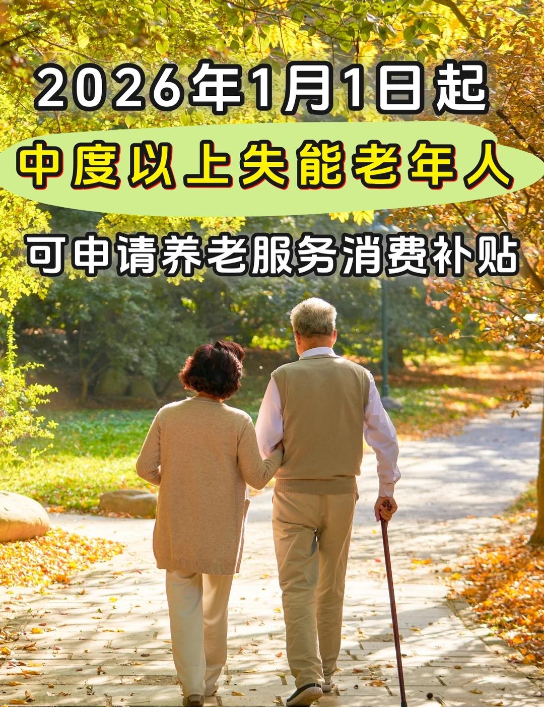 每月最高800元🎉养老服务消费补贴来了
2026年1月1日起面向中度以上失能老