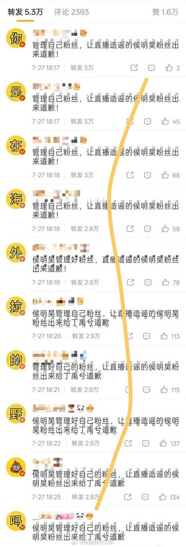 丁禹兮粉 丝给侯明昊排字了 