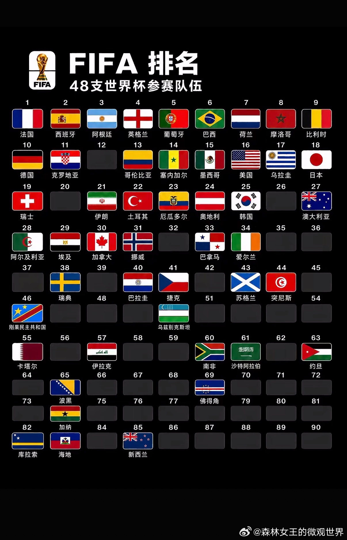 世界杯虽然晋级美加墨世界杯的球队是48支，但晋级本届世界杯这些国家里，其中有十二