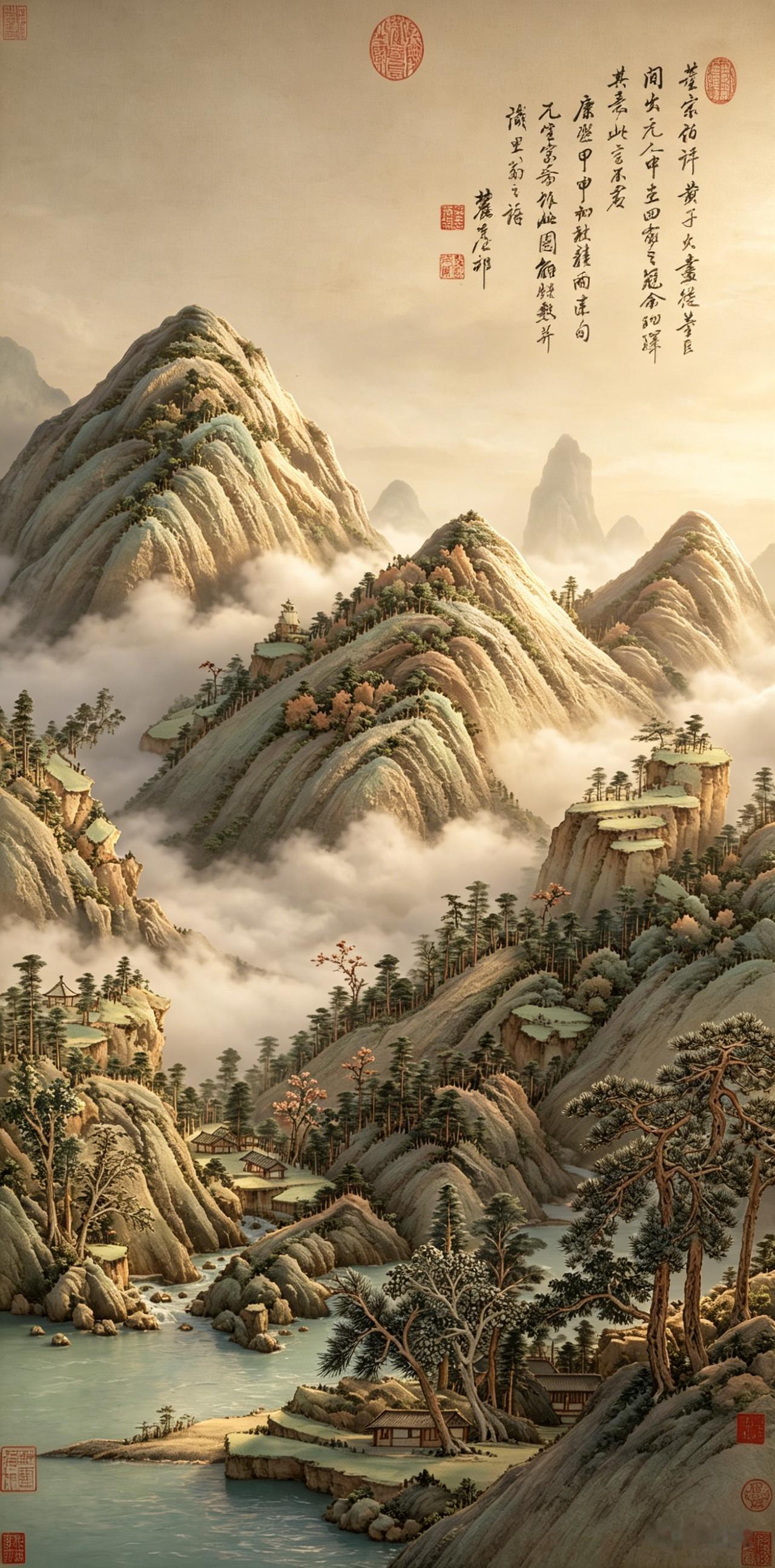 王原祁《仿大痴山水》（AI生成）