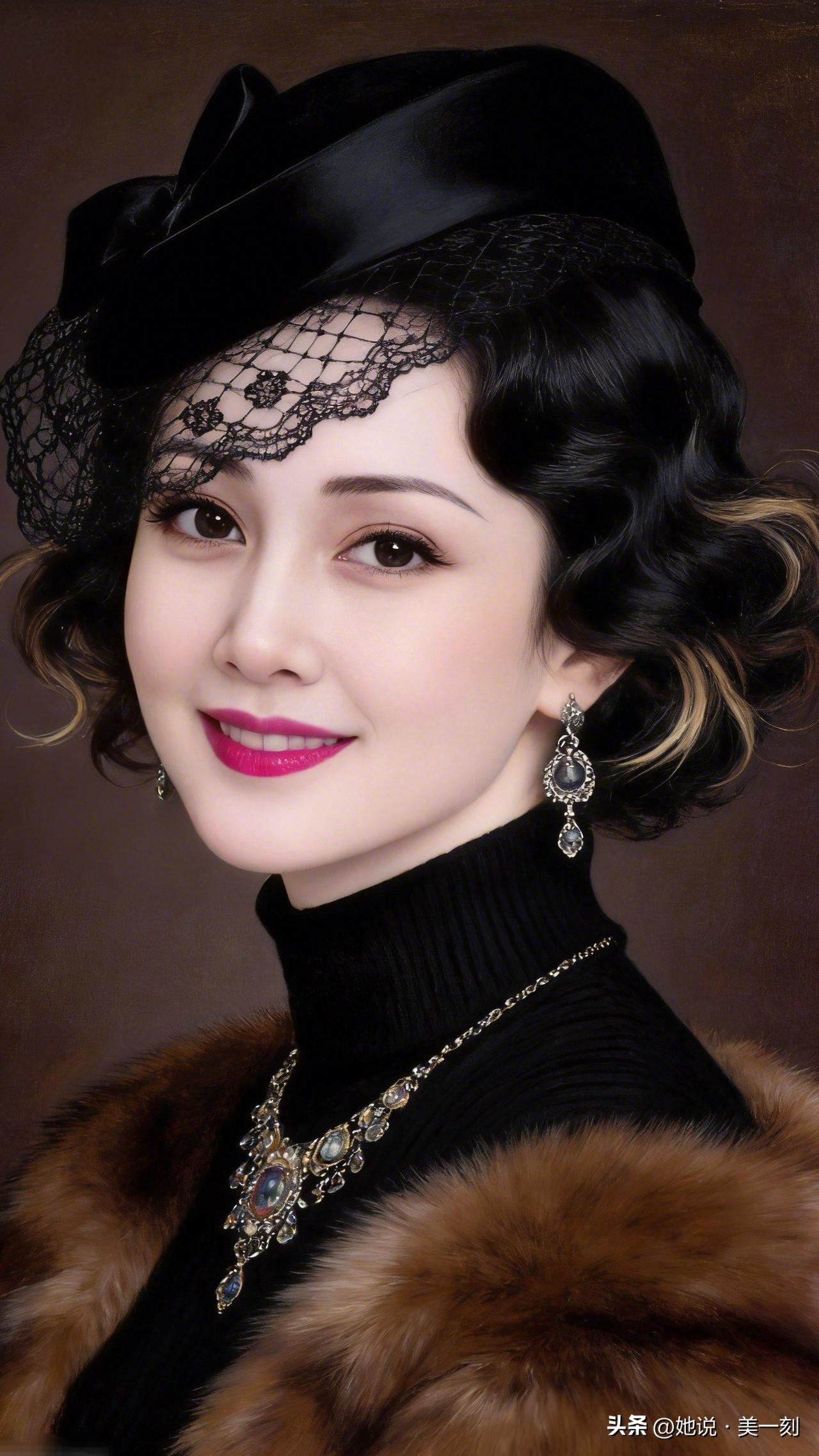 复古风情的优雅女人，风格女帽与珠宝的完美搭配，尽显高贵与魅力。