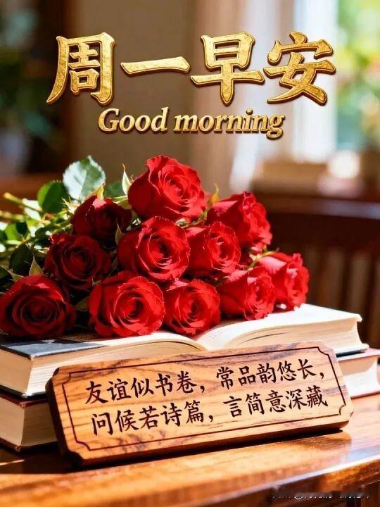 周一早安，红玫瑰与书卷相伴，开启美好一天！🌹📖
