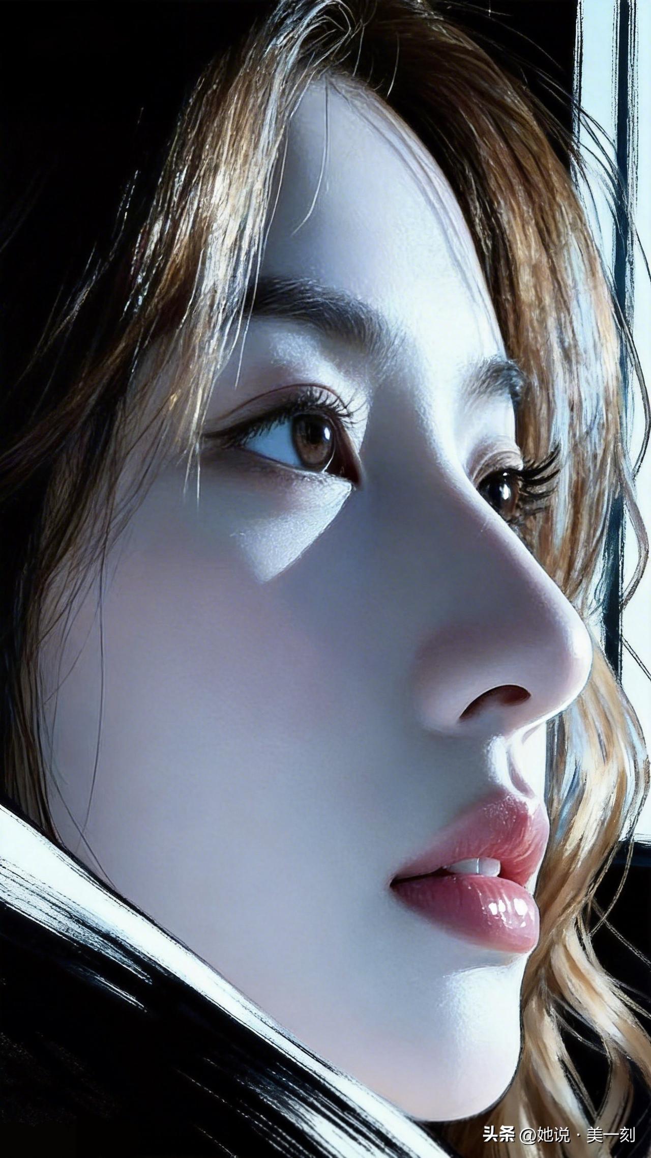 梦幻般的少女侧颜，光影交错，唯美动人。一眼沦陷的神级美图