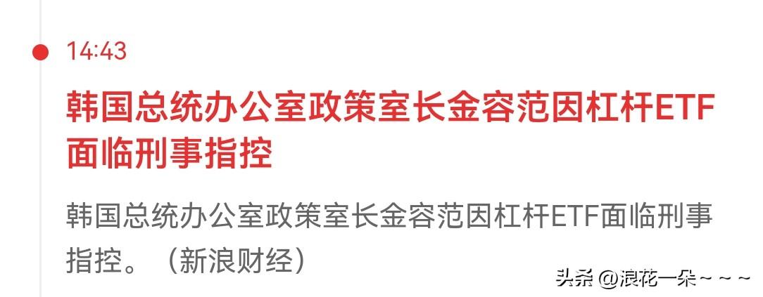 哦豁！这是一个坏消息，还是一个好消息啊！韩国总统办公室政策师长金容范因为杠杆ET