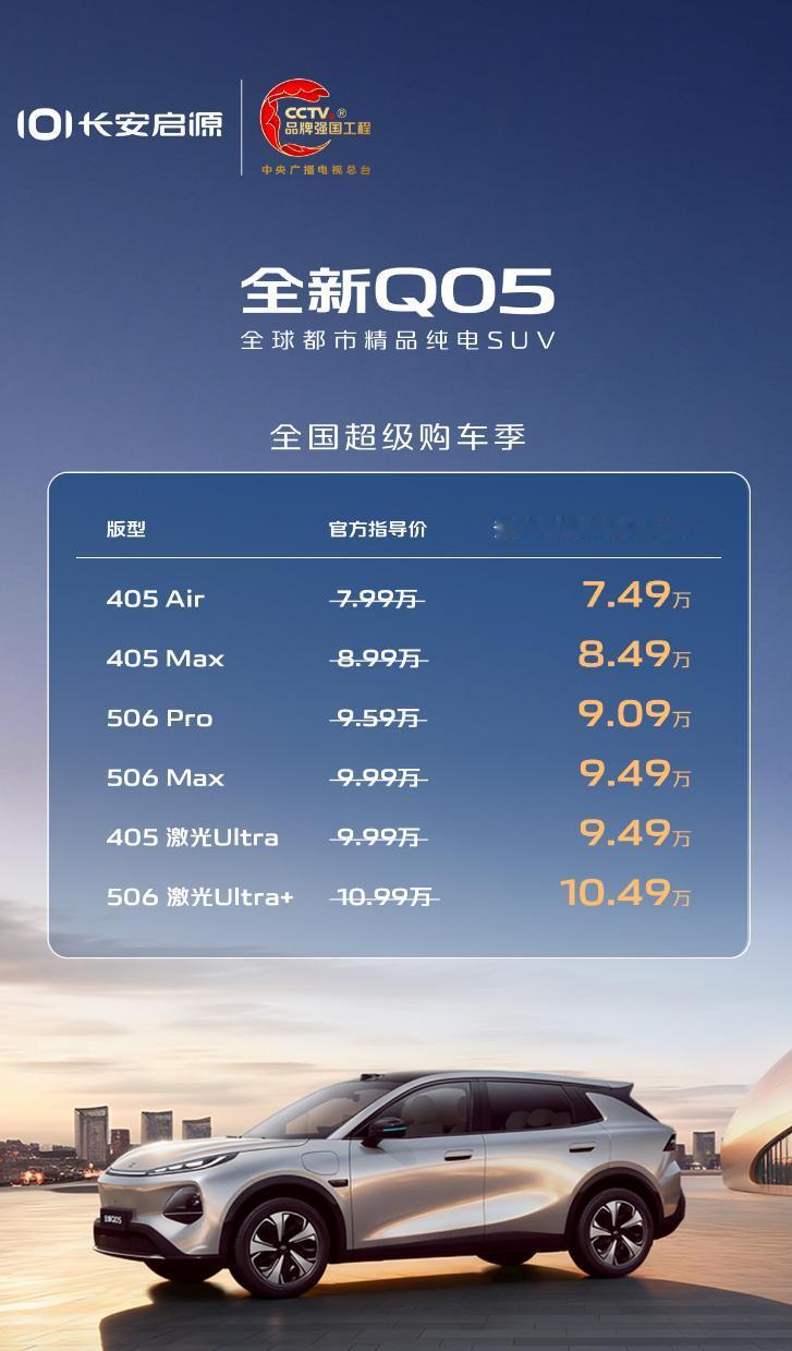 长安启源全新Q05超级购车季，福利再加码！置换一口价7.49万起，激光雷达版9.