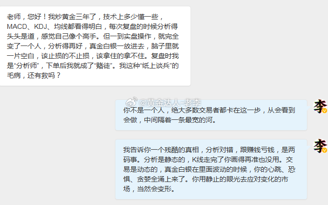黄金 复盘时冷静，下单后就变成赌徒，技术指标都看得懂，K线分析头头是道，但真金白