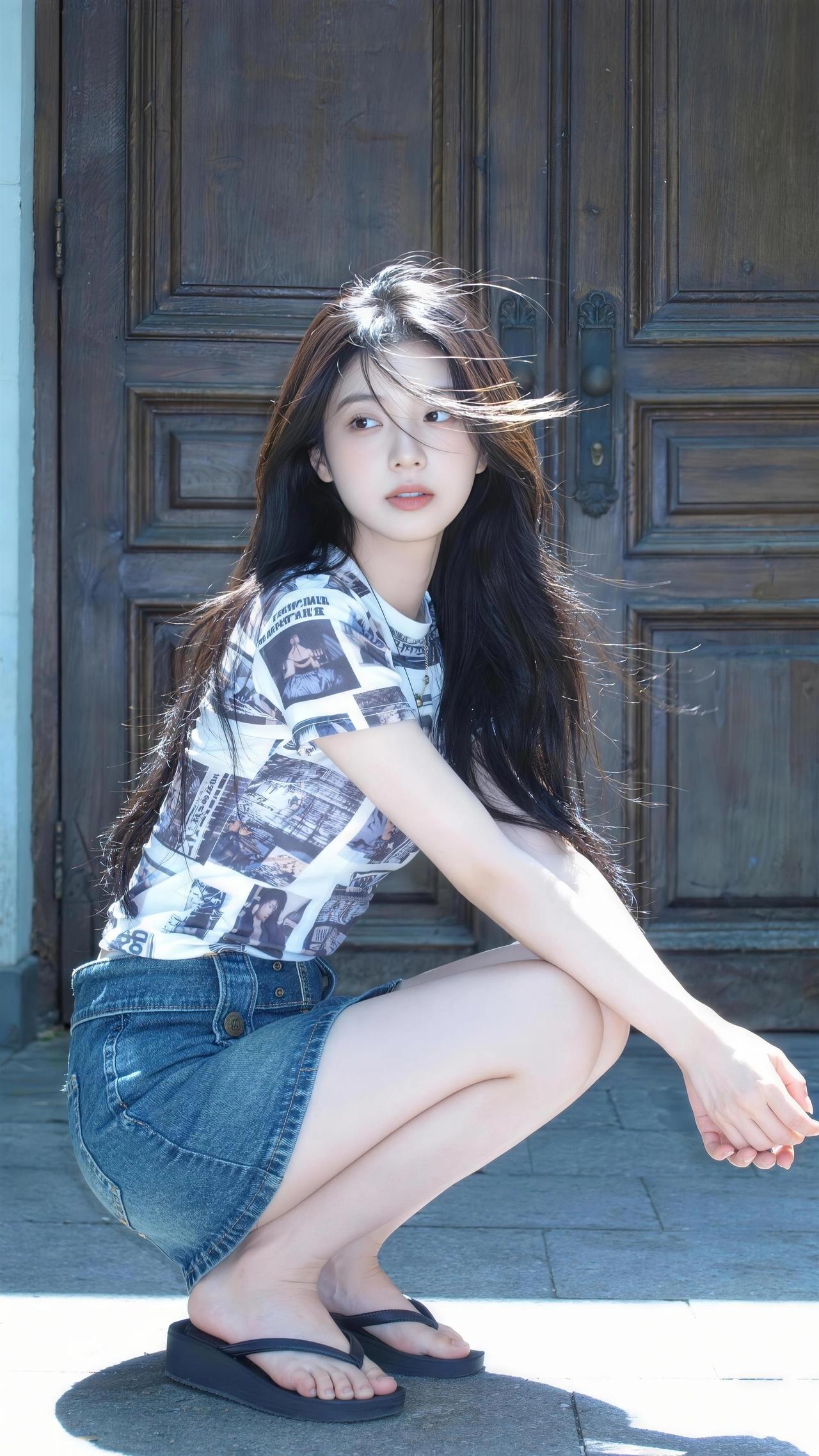 阳光下的少女，青春洋溢，自由自在！🌞👧💙