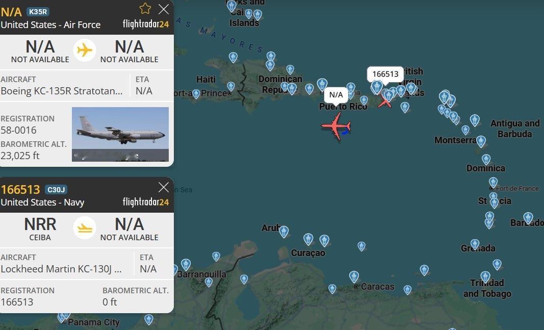 美国海军陆战队和美国空军在加勒比海上空活动增加，以支持美国对委内瑞拉的空袭。