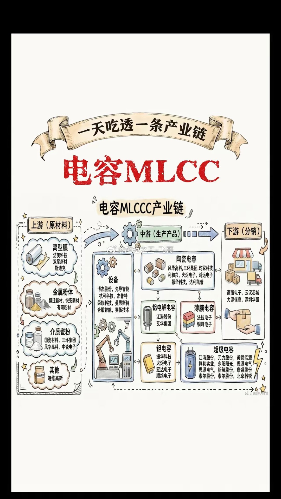 电容MLCC：即多层片式陶瓷电容，是电子电路里最基础的无源元件。它由多层陶瓷介质