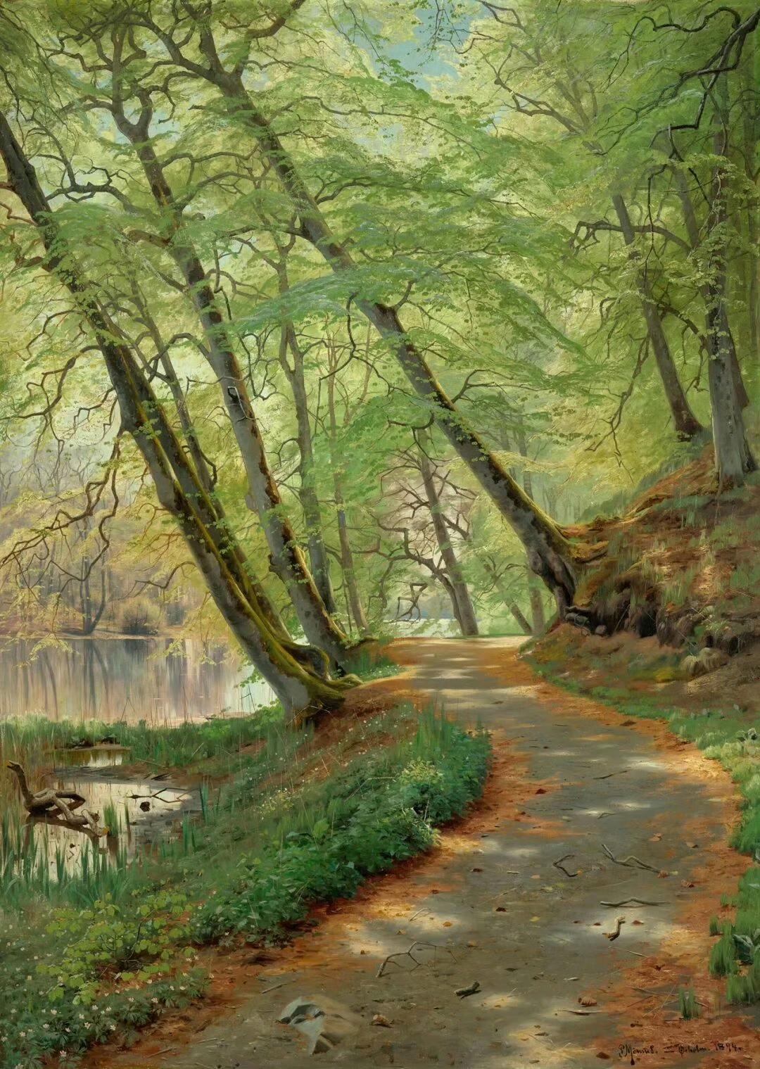 好新鲜的绿，郁郁葱葱——斑驳的林荫路！

画家：Peder Mork Monst