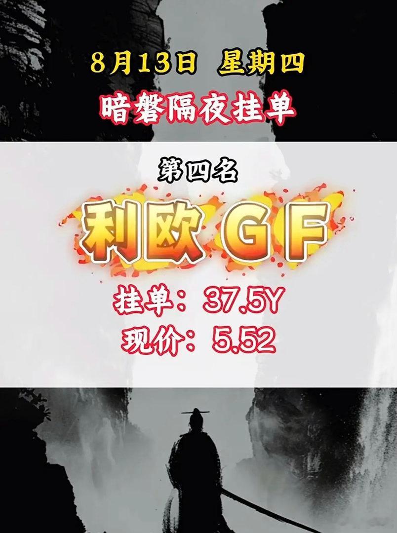 8月13日周四暗盘隔夜挂单排行榜揭晓，风华高科股票排名第三，价格上涨。8月13日