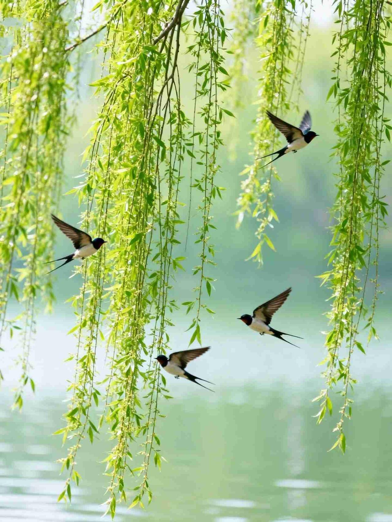 我的今日状态：😁轻松愉快
我这里的天气：☀️晴天
《柳畔燕归》
 
东风拂岸，