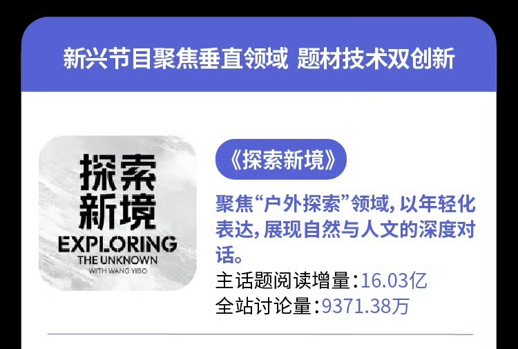 恭喜《探索新境》！恭喜王一博！每一次探索都是对自我极限的挑战，追天高海阔，见万般