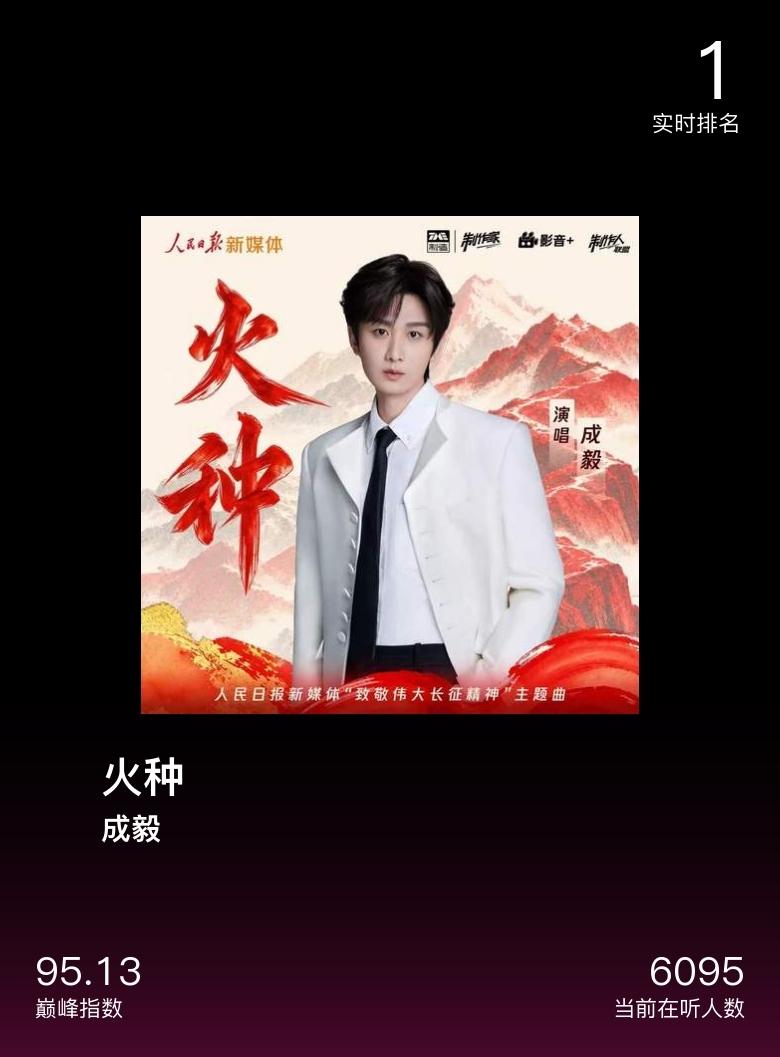 成毅的新歌《火种》在QQ音乐酷我酷狗三平台和海外同时上线巅峰首发。听成毅的《火种