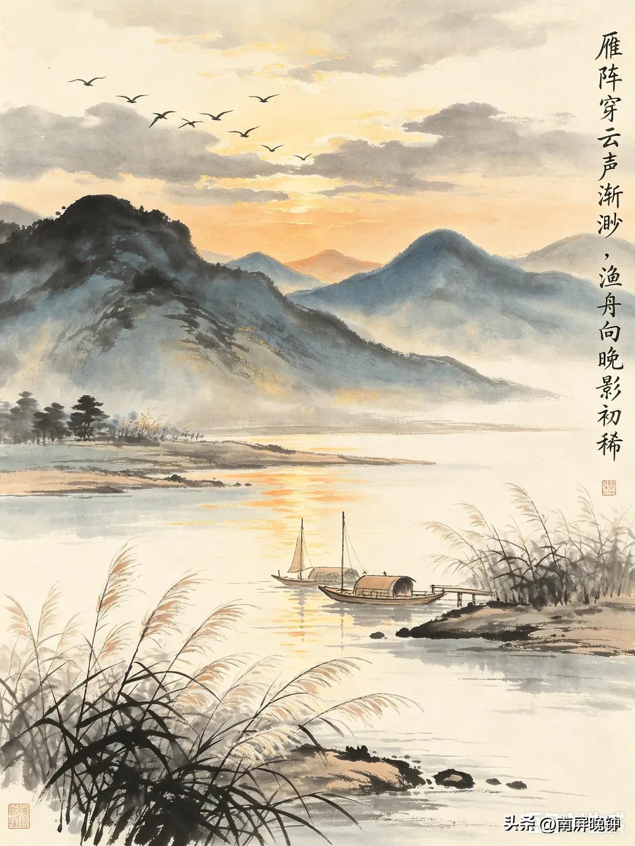 山水画看着让人心旷神怡，辽阔壮观。