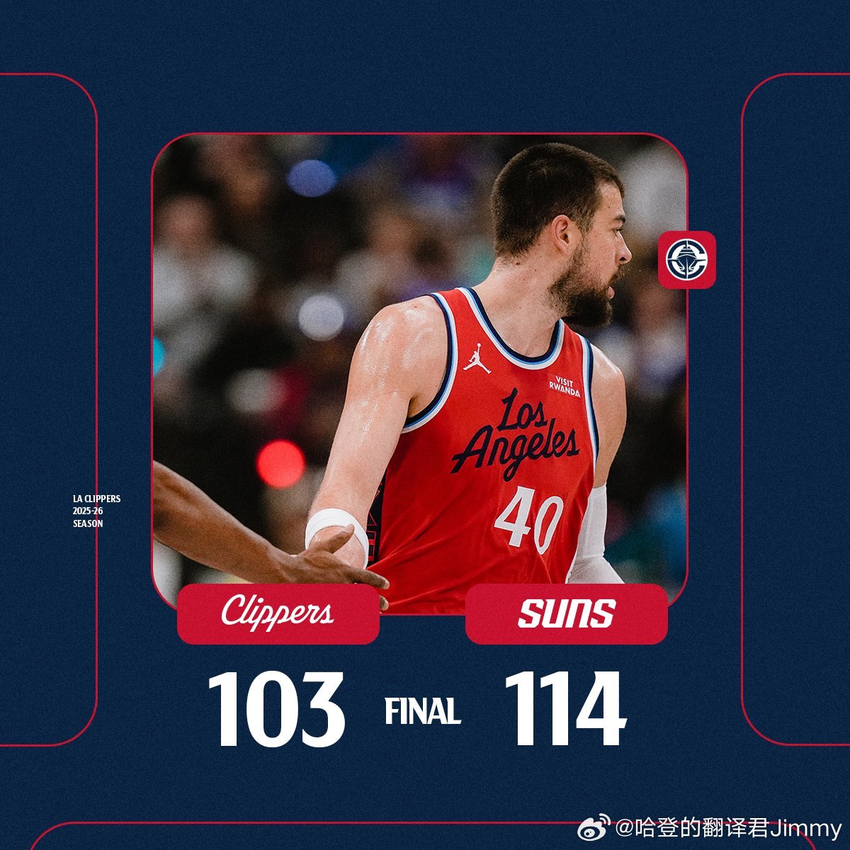 全场比赛结束，快船103-114再次不敌太阳。战绩来到3-6。 ​​​