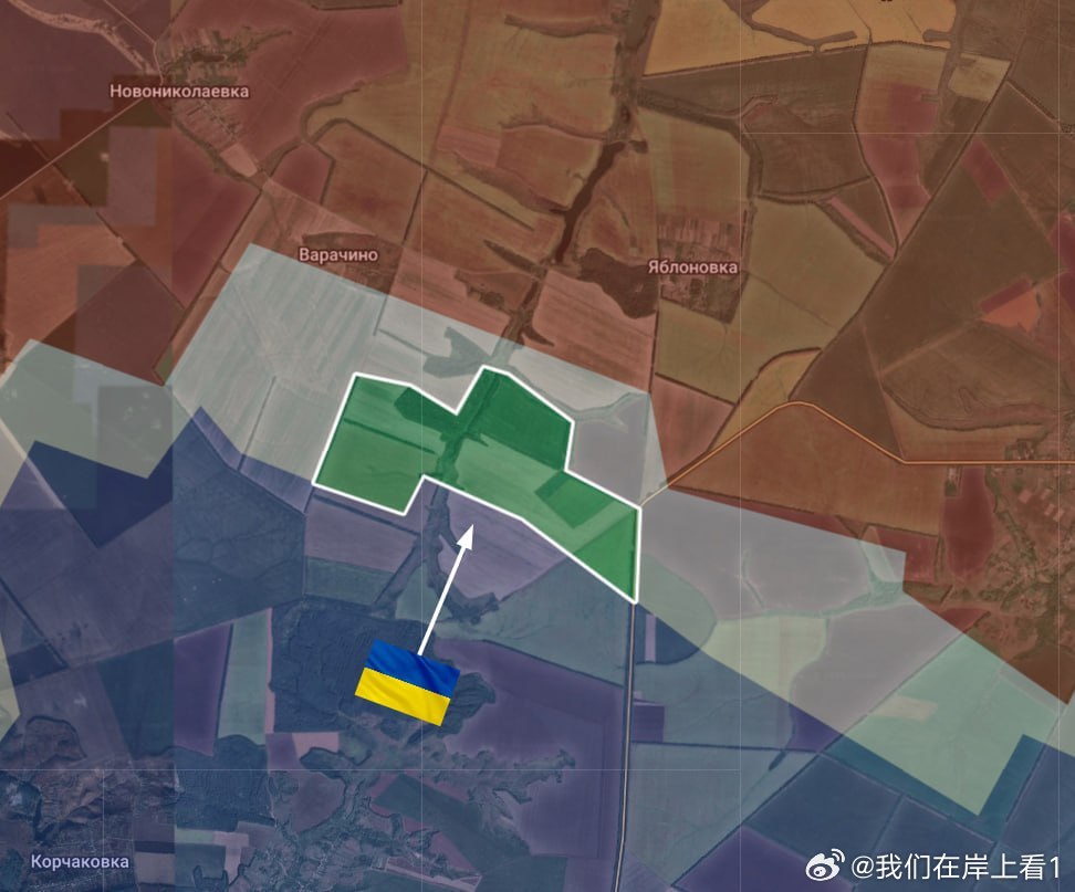 乌克兰在东偏北部推进，位移瓦拉钦和亚布卢尼夫卡之间。 