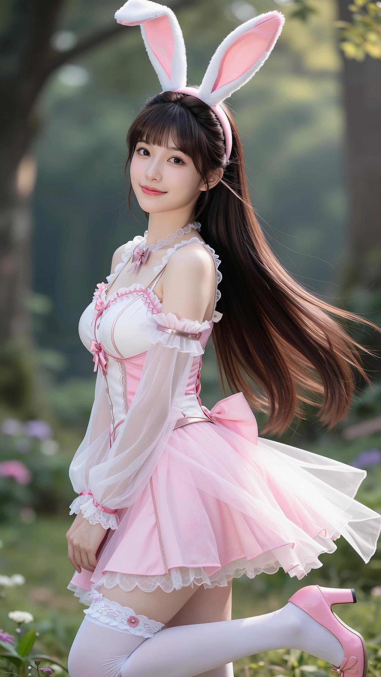 森林里的兔系甜妹，直接把温柔焊在身上✨ 谁能拒绝从森林里跑出来的粉色小兔叽！软乎