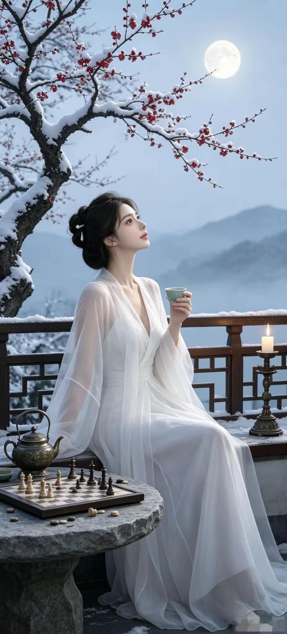 上联:雪落寒梅邀皓月
下联:疏影横斜盈暗香