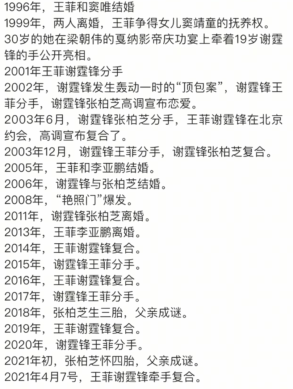 我靠我都看懵逼了，王菲谢霆锋张柏芝三个人就这么分分合合结婚离婚分分合合生孩子分分