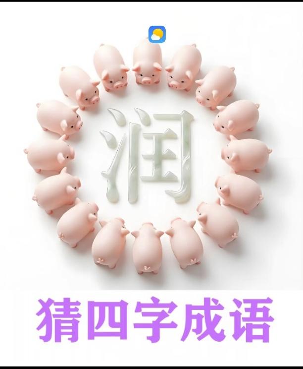 成语猜谜天天有；
今天猜个特色的；
润字周围有小猪；
谐音猜字游戏好；
猜个成语