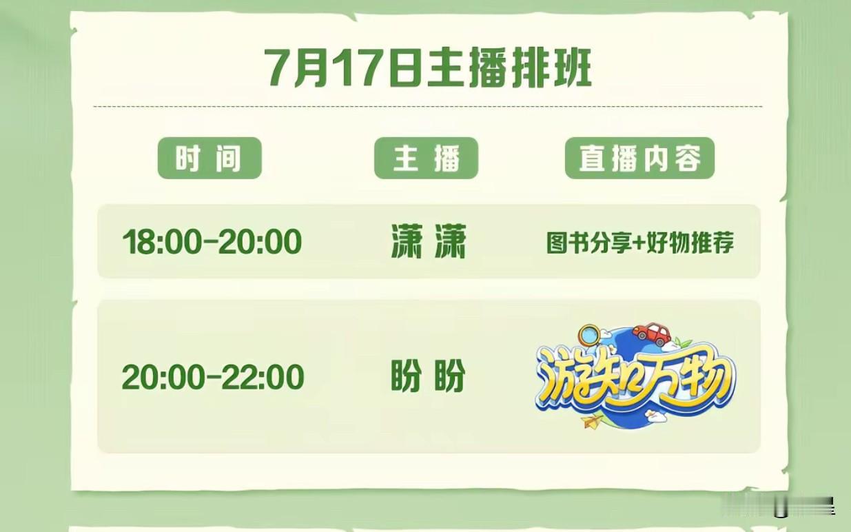 兰知春序明后天的排班表出来了
看来这个账号是周一播到周五
“游知万物”栏目盼盼再