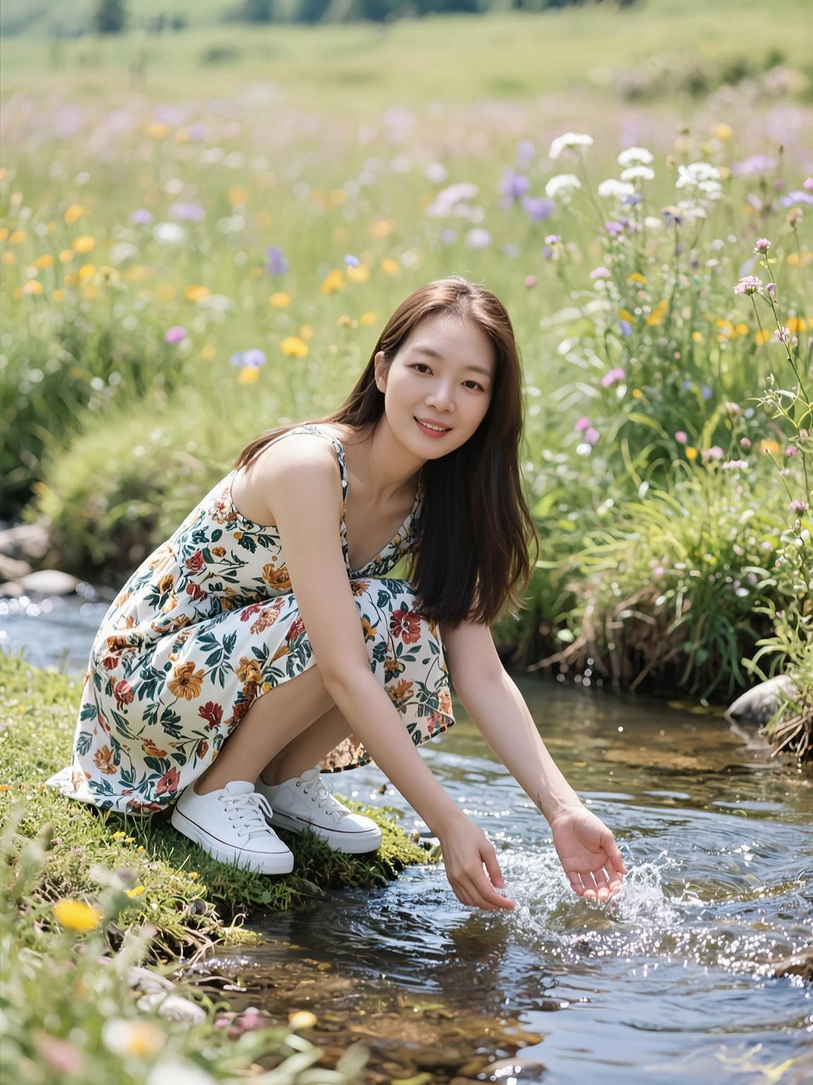 情感美女热门上热门AI藏蓝溪边大片