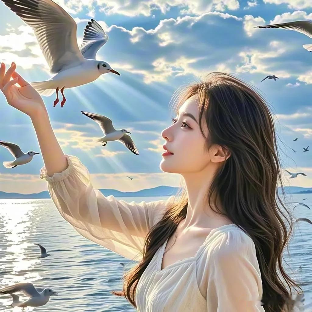 #秋日生活记录#海鸥之舞，海边的浪漫邂逅

在蔚蓝的海边，阳光如金色的绸缎，轻轻