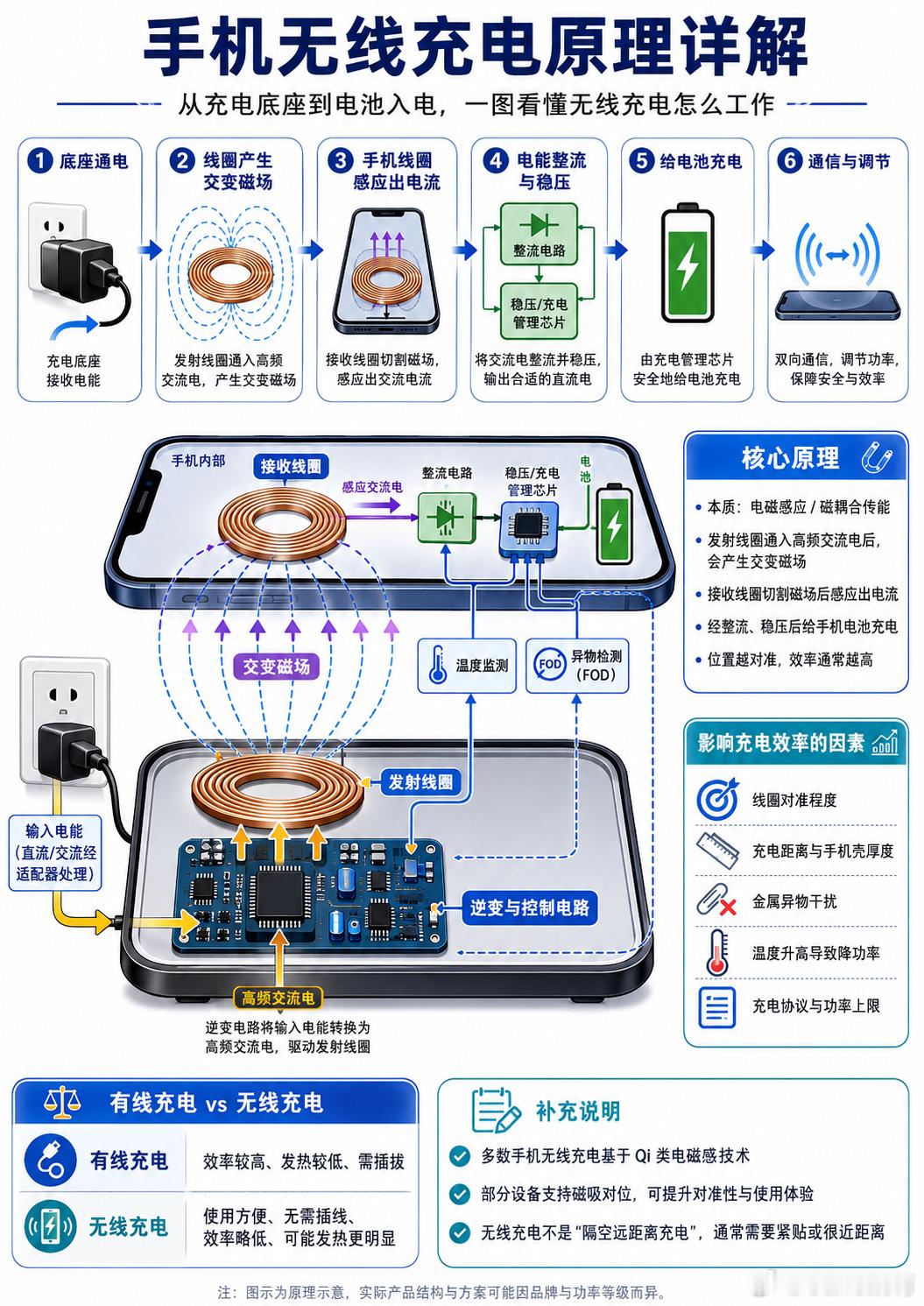 很多人天天用无线充电，却不知道它到底是怎么隔空给手机送电的，原理其实一点都不复杂