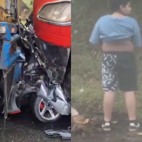 一声“拜拜”救命！哥伦比亚男孩下车方便，躲过半挂追尾灭门劫
 
12月22号这天