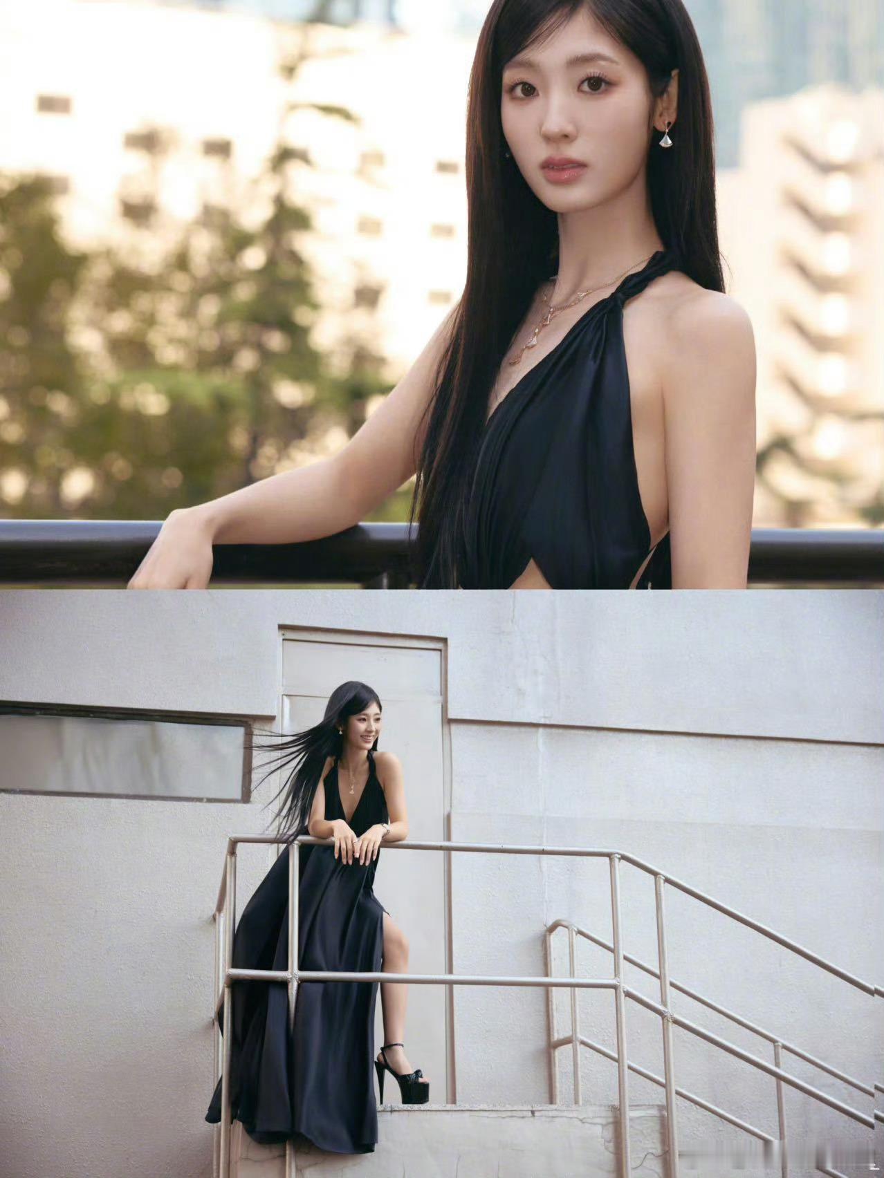 邢菲美丽保暖两手抓 美丽与保暖的天花板！邢菲露背长裙外裹毛绒外套，软乎乎质感酷似