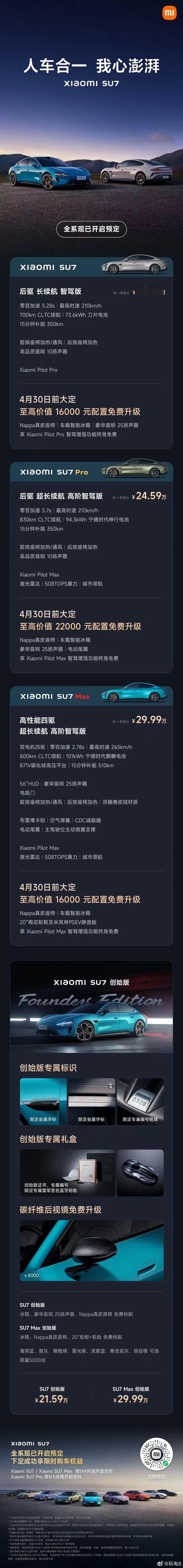 #小米SU7价格真香##小米SU7价格# 价格应该都是比最先预估价格调低了3-5