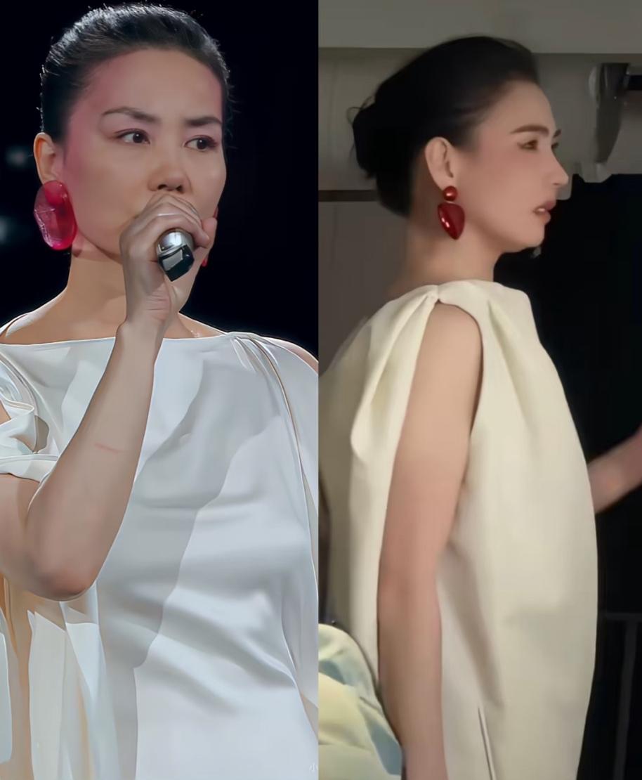 同样盘发、红坠耳饰、素色极简礼裙，一次次造型撞款，外界总觉得张柏芝在刻意模仿王菲