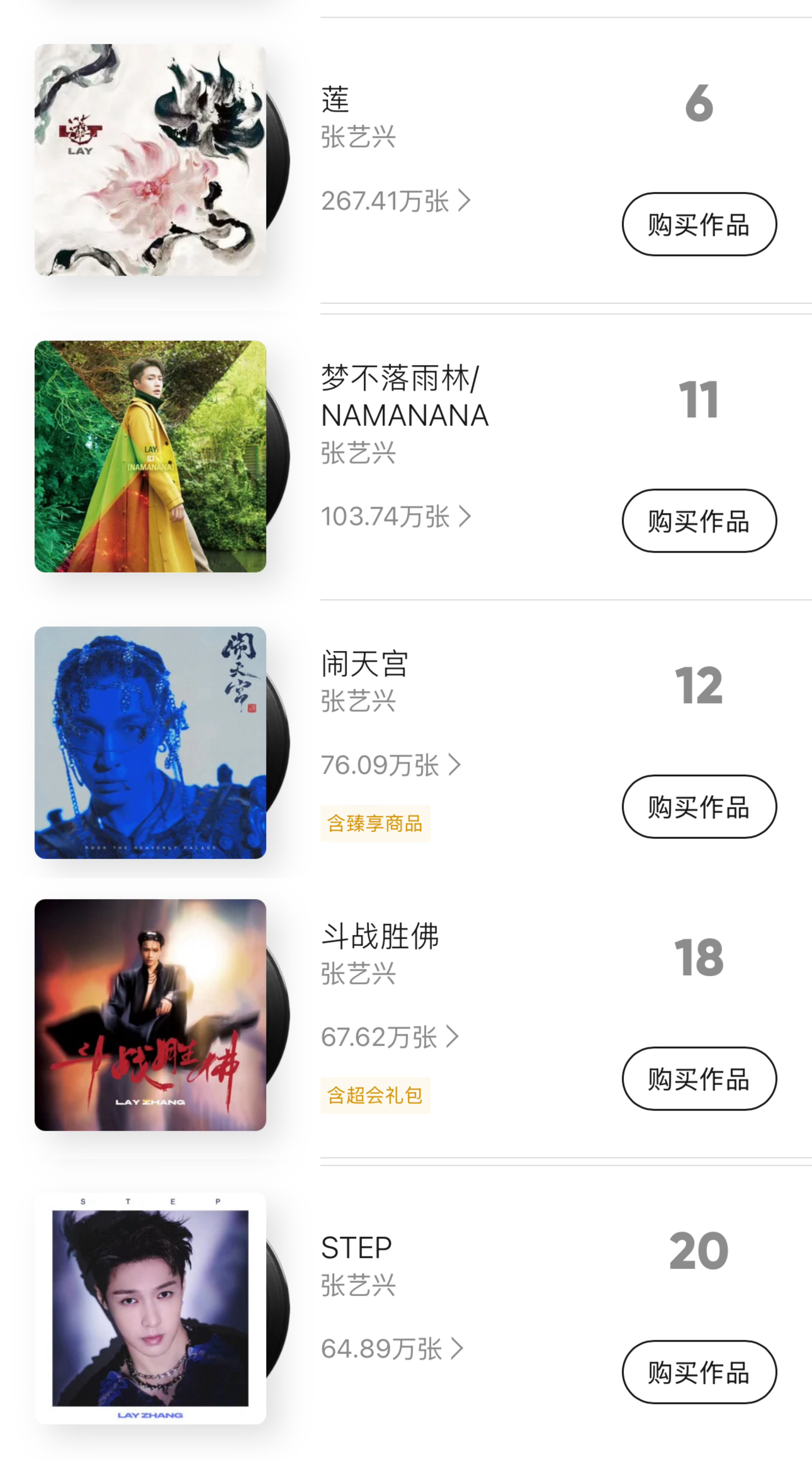张艺兴张艺兴新专辑斗战胜佛 QQ音乐专辑总榜上前20已经有五张张艺兴的专辑了是总